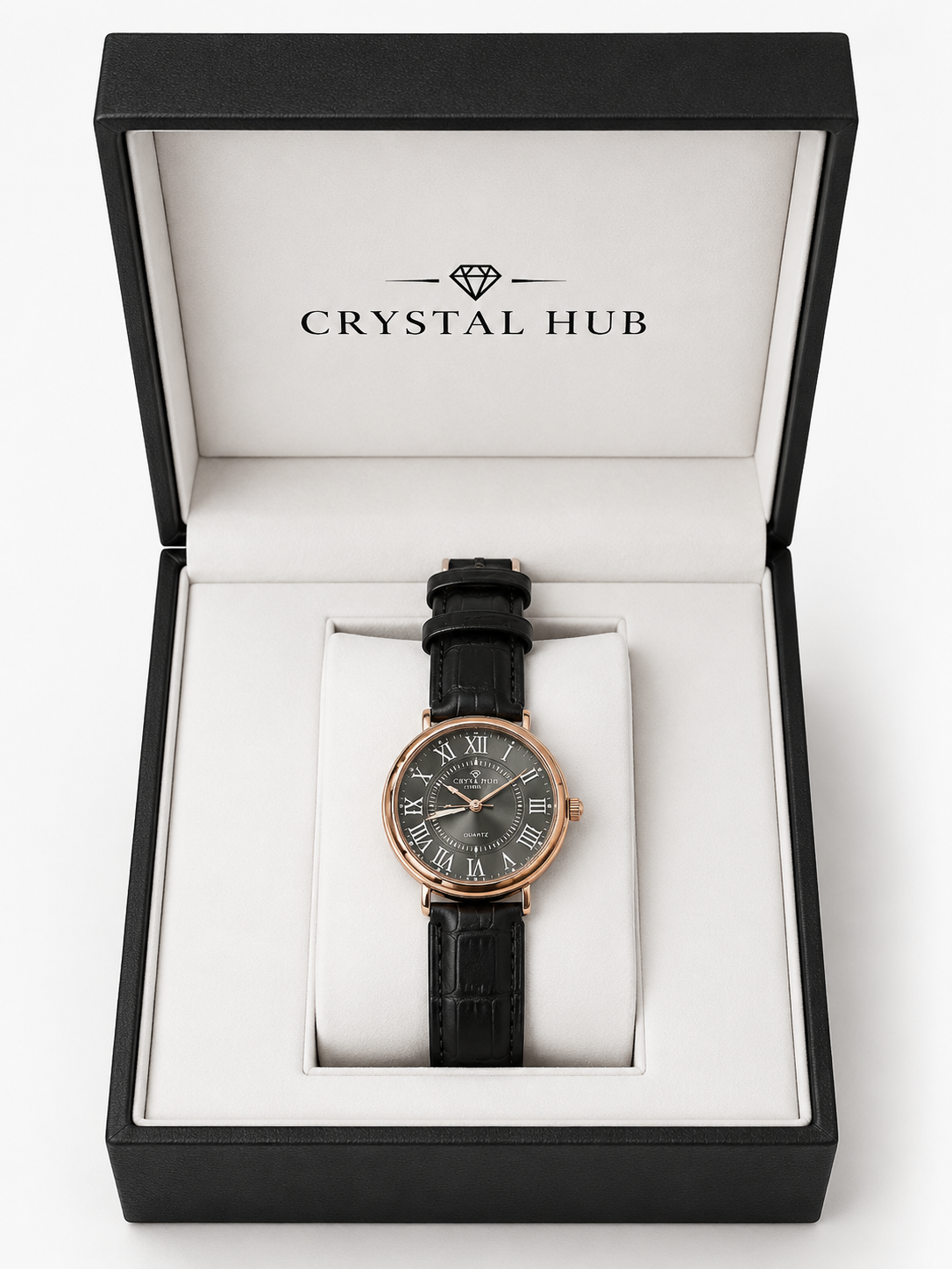 TOMI Analog Roman Numeral Leather Strap Watch